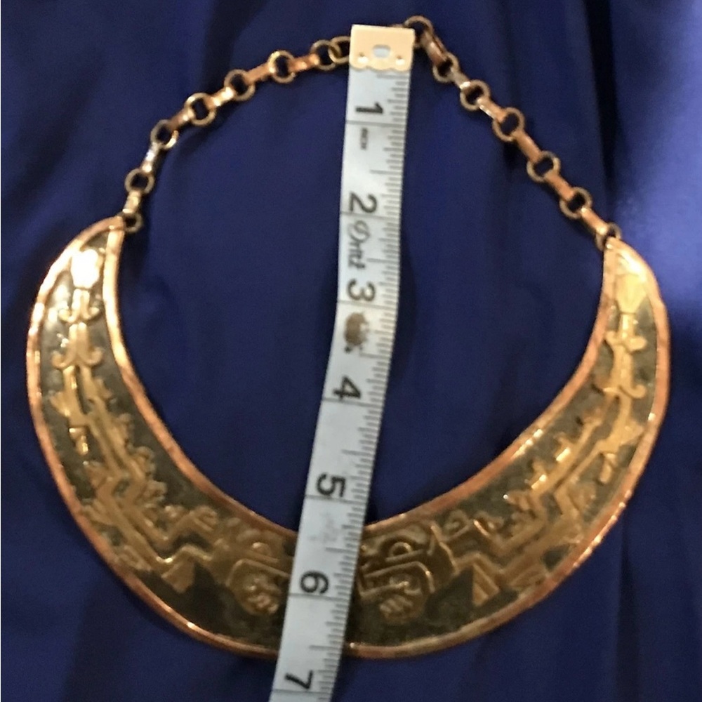 Vintage Aztec Copper Brass Choker Necklace Rare Mexico Tribal Boho Statement Art - Picture 10 of 14